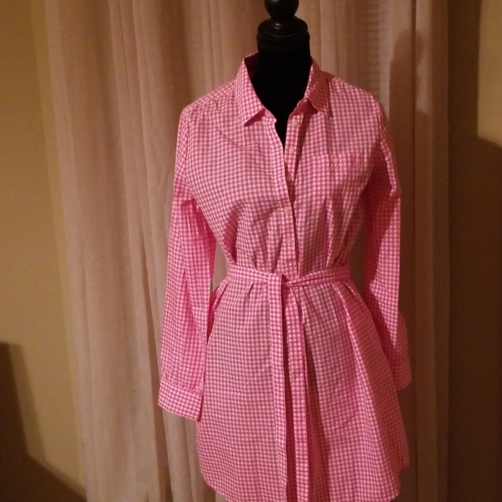 Pink and white gingham spring and summer dress